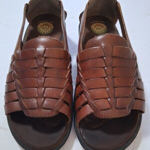 Earth Men's Brown Woven Leather Slingback Sandals